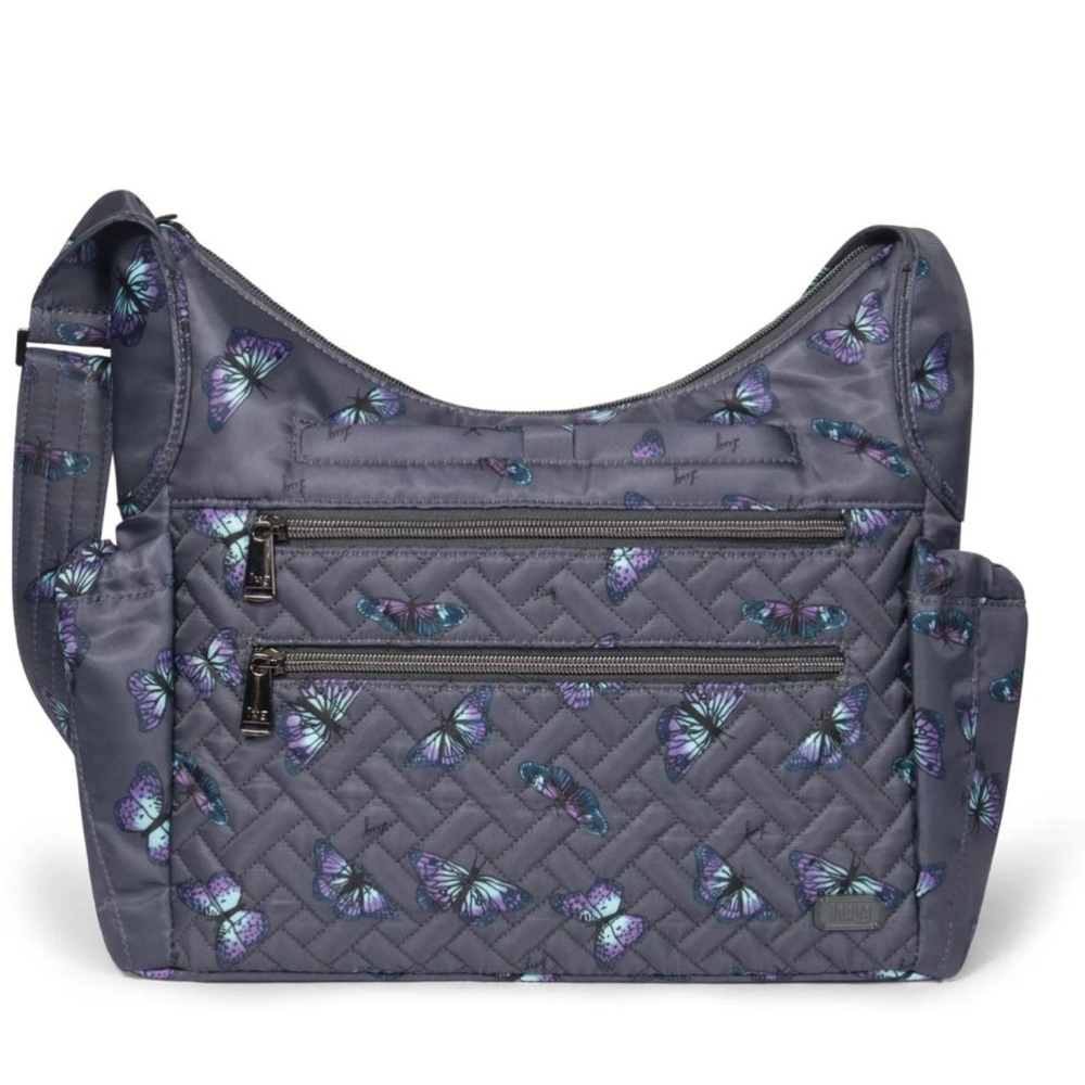 Butterfly-Print Quilted Crossbody Bag in Gray Camper SE